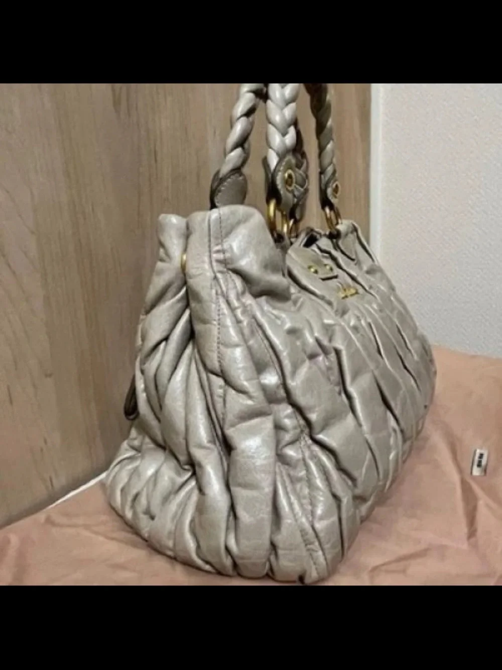 Miu Miu Quilted Cream Leather Satchel with Gold Hardware